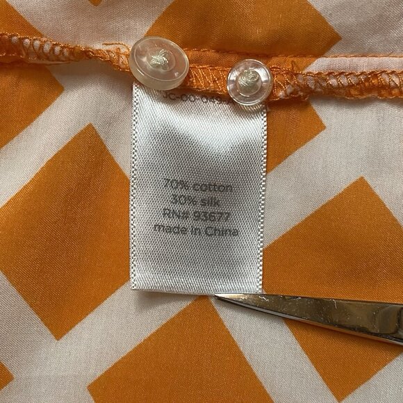 JC Penney Silk Blend Sz XL Lattice Design 3/4 Sleeve Top Blouse Orange & White - Picture 9 of 10